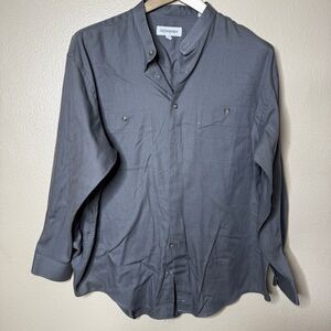 Yves Saint Laurent Shirt Men's XL Gray Button-Up Long Sleeve Front Pockets